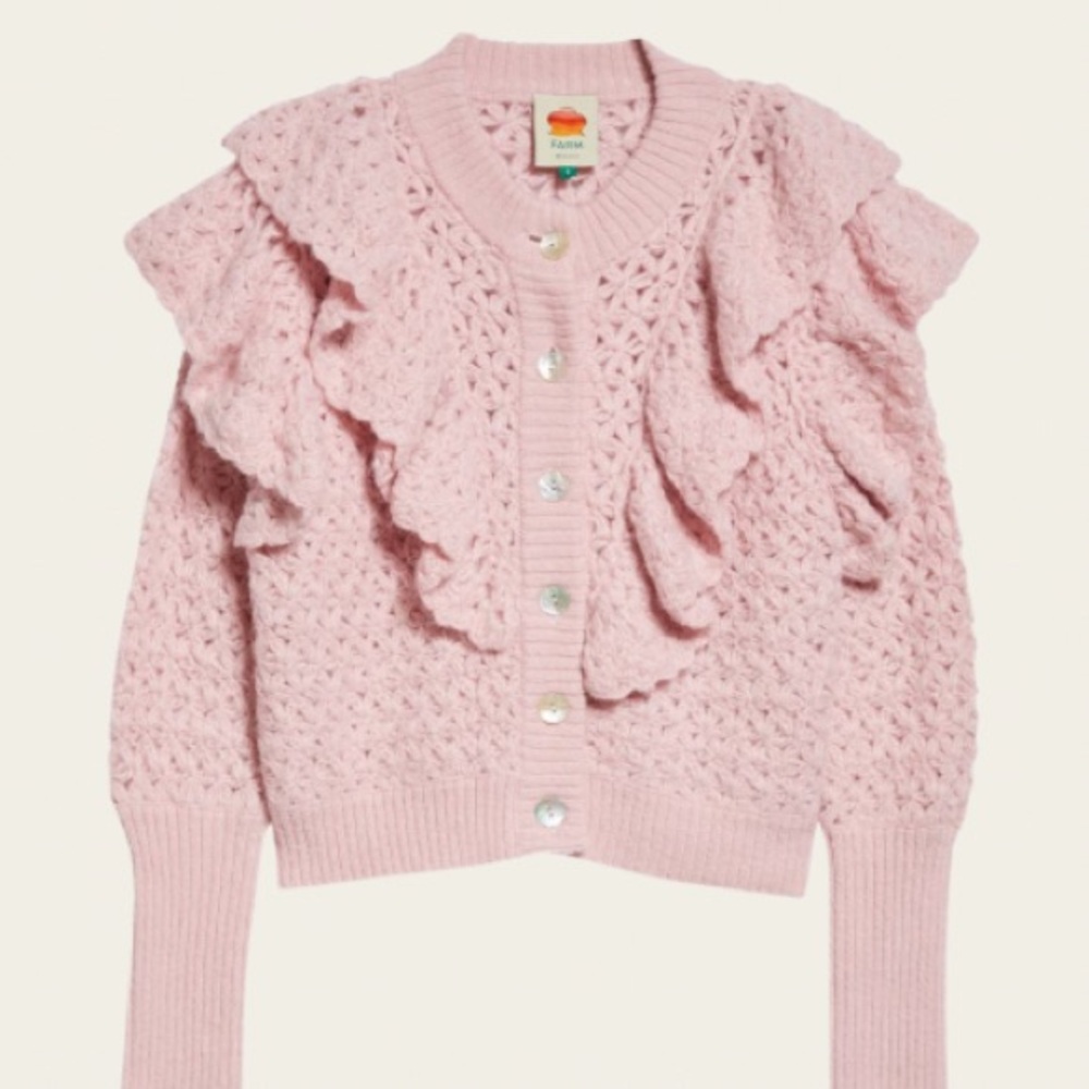 NWT FARM RIO Bohemian
Flower Texture ruffled openwork knit cardigan Sweater - Picture 11 of 12